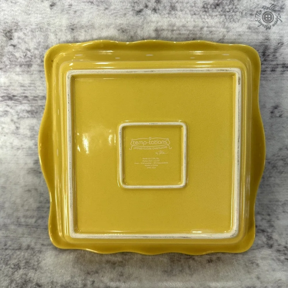 Temptations 6 piece 8x8 9x9‎ Baking Dishes Wire Racks & Trivets Yellow Polka Dot